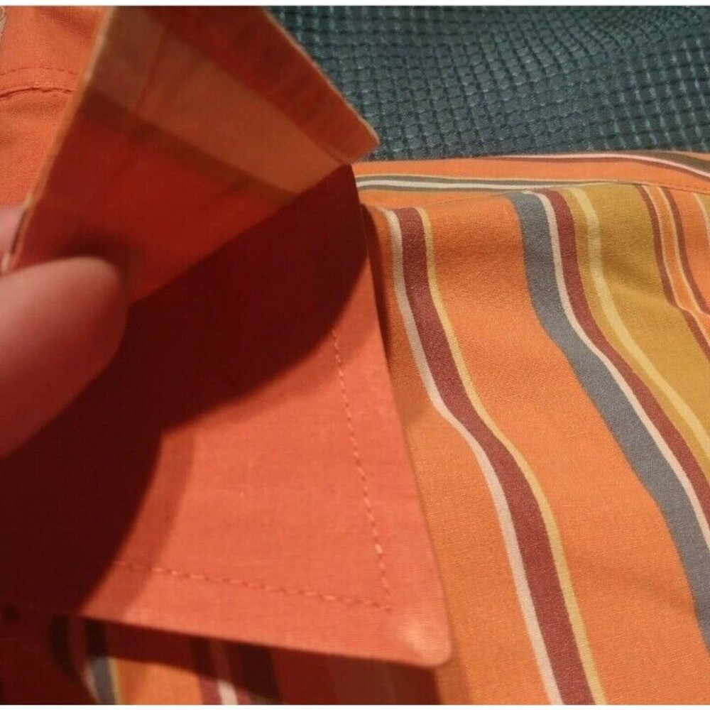 Dtek Jeans Men Shirt Sz L  Orange Stripe Long Sleeve Double Collar French Cuffs - Picture 7 of 8